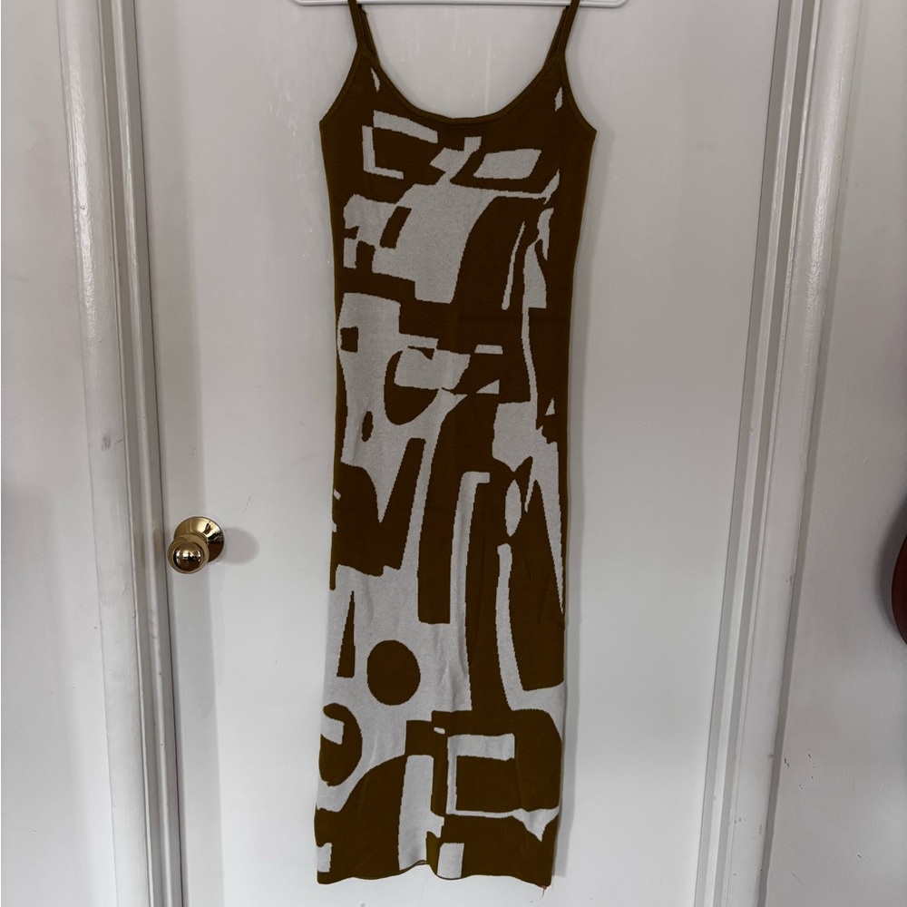 Abstract bodycon olive green and White maxi Dress